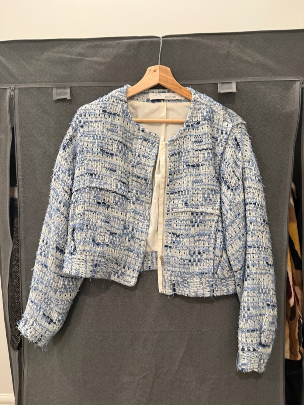 IRO Blue and White Tweed cropped jacket